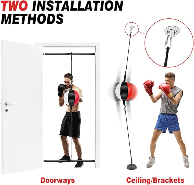 Doorway Punching Bag Double End Bag for Boxing, No Wall Installation Boxing Training Set with Bungee Cords, Double End Punching Ball Striking Equipment for Training at Home & Gym