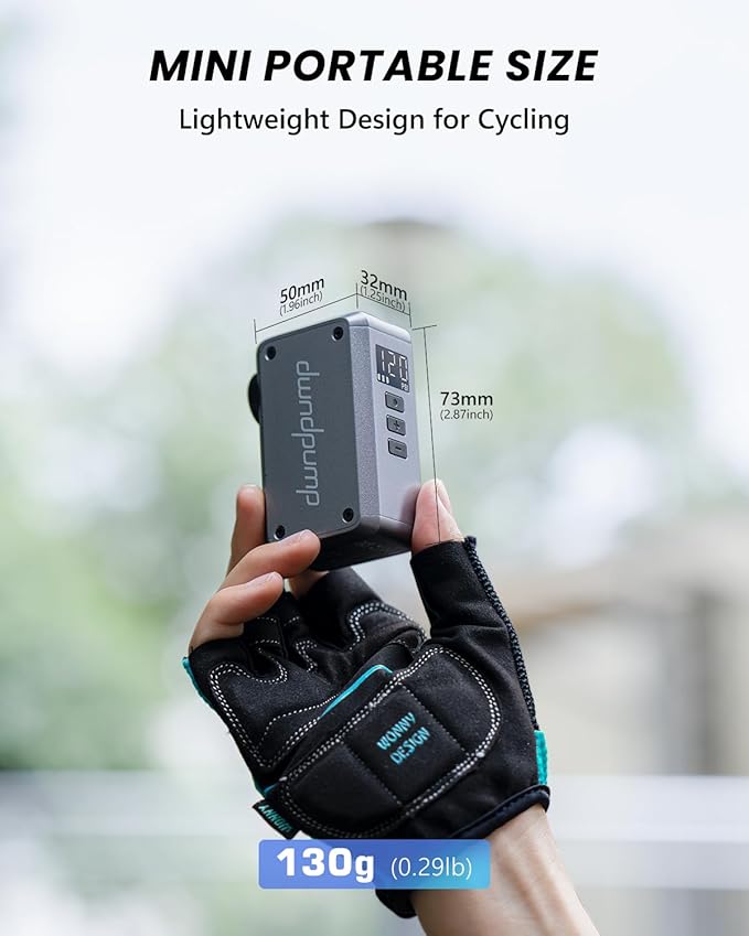 Bike Pump Electric DP5 PRO, 120 PSI Portable Bike Tire Pump with Gauge, Mini Bicycle Air Pump, Auto Shut Off, with Presta and Schrader Valves, for Road Bike, Mountain Bike, Sports Balls