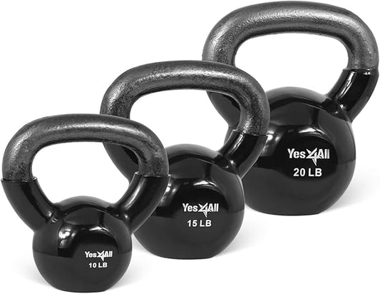 Yes4All Kettlebell Set Vinyl Coated Weights Combo for Full Body Workout Equipment Push up, Grip Strength Training, Dumbbell Weights Exercises