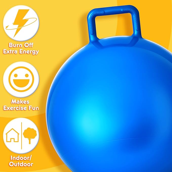 Lewtemi 6 Pcs Hopper Ball Carnival Outdoor Games 15 Inch Jumping Hopping Inflatable Bouncing Ball with Handle and Air Pump for Kids Sport Exercise (Red, Blue, Green, Pink, Yellow, Purple)