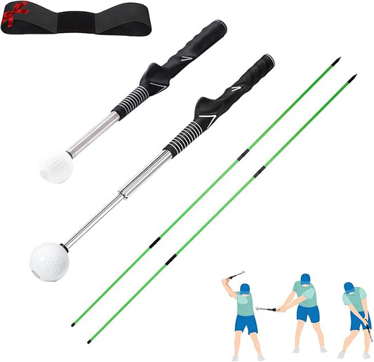 Retractable Golf Swing Training Aid, Click Stick Golf Swing Trainer, Non-Slip Golf Grip, Golf Alignment Sticks & Arm Band, Indoor Outdoor Golf Practice Accessories for Golfers