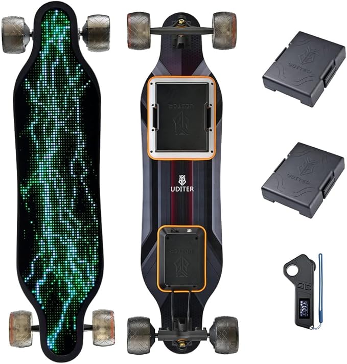 S3/Pixel Rider Electric Skateboards with Remote and Swappable Battery/Top Speed 28 Mph/2 * 600W Motors/12Miles/25Miles Max Range Electric Longboards for Adult&Beginner