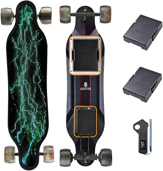 S3/Pixel Rider Electric Skateboards with Remote and Swappable Battery/Top Speed 28 Mph/2 * 600W Motors/12Miles/25Miles Max Range Electric Longboards for Adult&Beginner