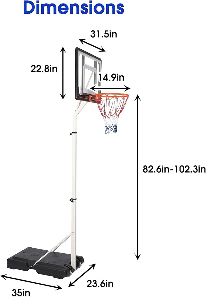COLOR TREE Portable Basketball Hoop for Kids and Family - Indoor and Outdoor Basketball Goal System Height Adjustable 5ft to 6.8ft / 6.8ft to 8.5ft, 32in Backboard Basketball Stand with Wheels