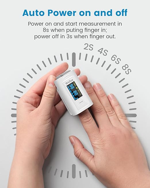 Wellue Pulse Oximeter Fingertip, Blood Oxygen Saturation Monitor with Built-in Memory, Beep reminder, OLED screen, Batteries and Lanyard