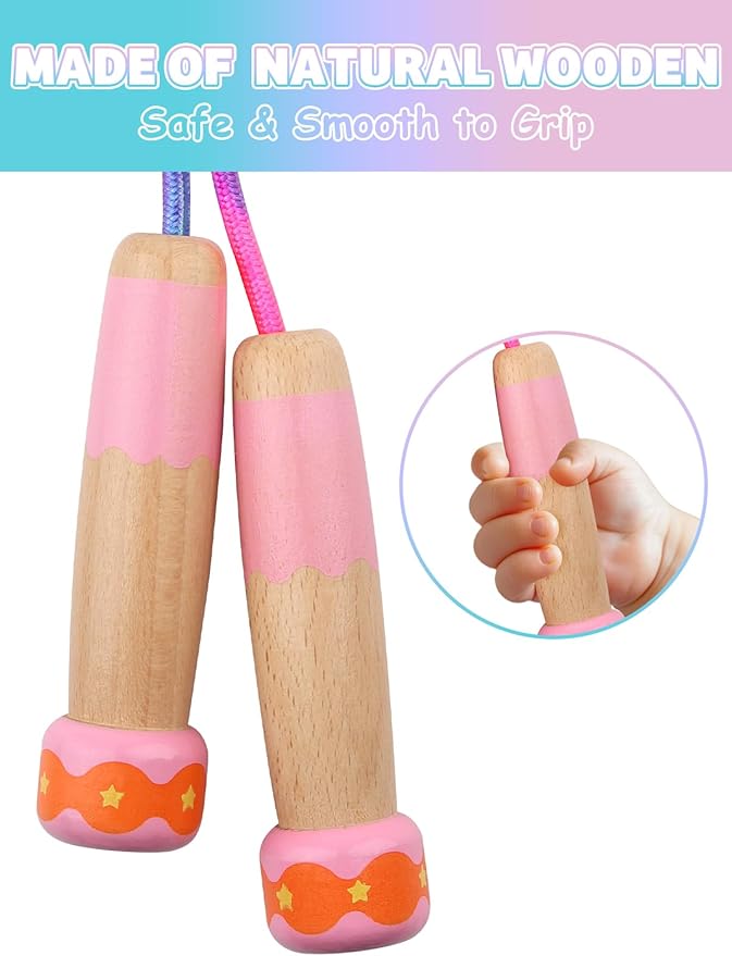 Jump Rope for Kids, Lorvain Adjustable Skipping Rope, Kids Jump Ropes with Wooden Handle for Girls Boys, Weighted Jumping Ropes for Fitness Workout Exercise Outdoor Fun Activity