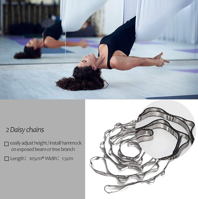 Aerial Yoga Hammock L:5M W:2.8M 5.5 Yards Aerial Pilates Silk Yoga Swing Set with 2000 Ibs Load Include Daisy Chain, Pose Guide