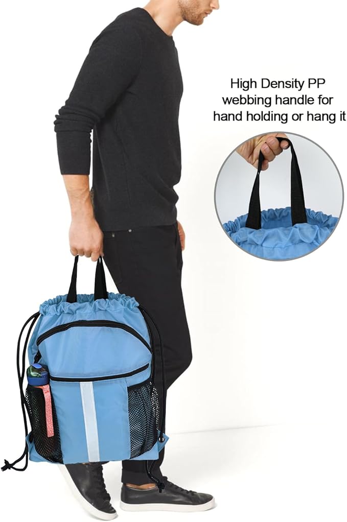 BeeGreen Drawstring Backpack Bag with Shoe Compartment, X-Large Black Gym Sports String Cinch Backpack