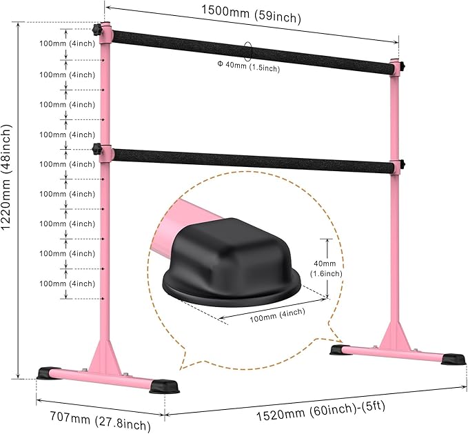 Height Adjustable Ballet Barre, Heavy Duty Freestanding Dance Bar, Anti-Slip Sturdy for Kids & Adults, Ideal for Home, Ballet, Fitness, Yoga