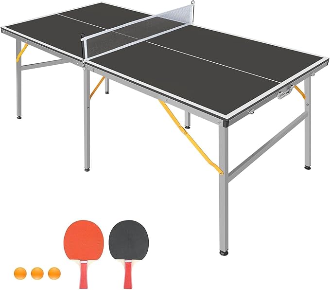 Ping Pong Table Foldable & Portable Table Tennis Table Set for Indoor & Outdoor Games with Net, 2 Paddles and 3 Balls