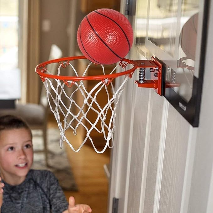 Larger 17" x 12" Indoor Basketball Hoop with 9" Large Dunk Rim for Kids, Over The Door Basketball Hoop 4 Balls, Wall Mount Hoops for Yard Outdoor Shatterproof Backboard- Complete Accessories Included