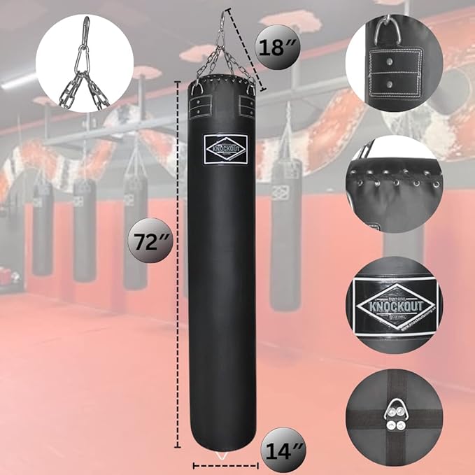 100 lbs 6 Feet Punching Bag Filled Boxing Heavy Bag Hanging Professional Workout Muay Thai Bag Filled Banana Punching Bag Martial Arts Training Equipment MMA