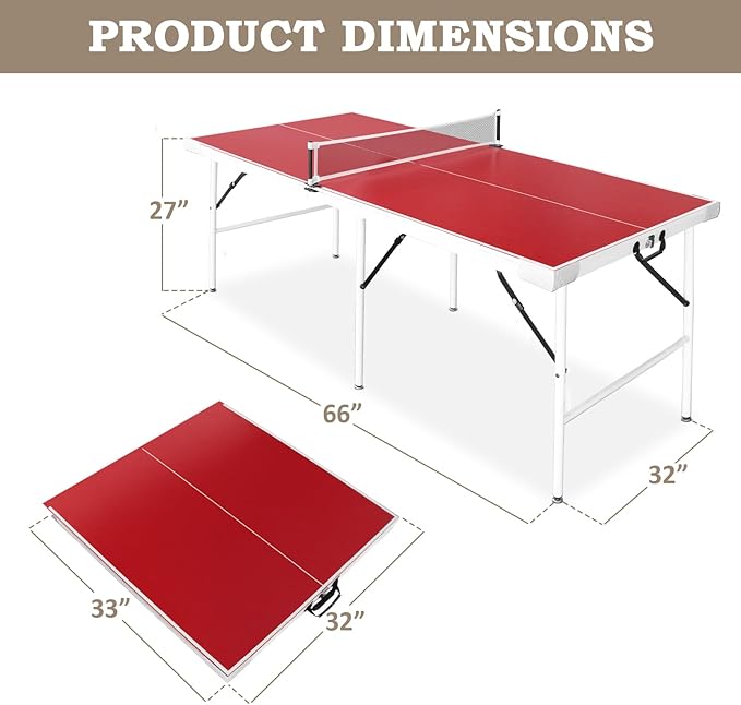 Seydrey 5.5x3ft Foldable & Portable Ping Pong Table, Folding Indoor Table Tennis w/ 2 Paddles, 2 Balls and Net