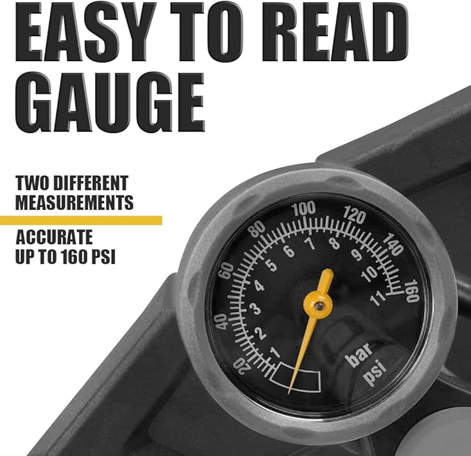 BV Bicycle Pump Durable Bike Floor Pump 17/24 inch Smart Valve Head, 160 psi, Automatically Reversible Presta and Schrader