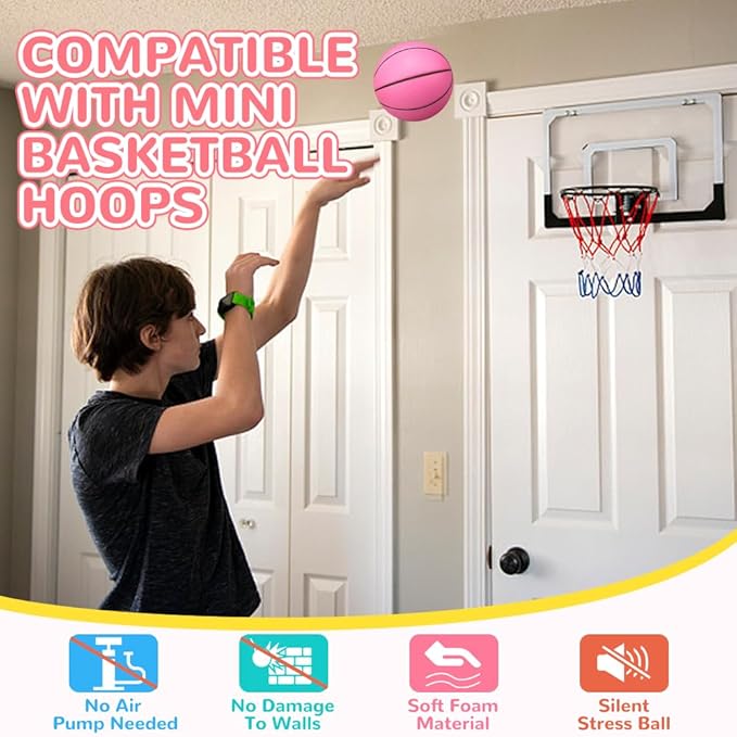 5" Mini Foam Basketballs for Mini & Over The Door Hoops, 3 Pack Replacement Balls for Kids Toddler Beach Indoor Outdoor Sport Game Gift Set (Pink)