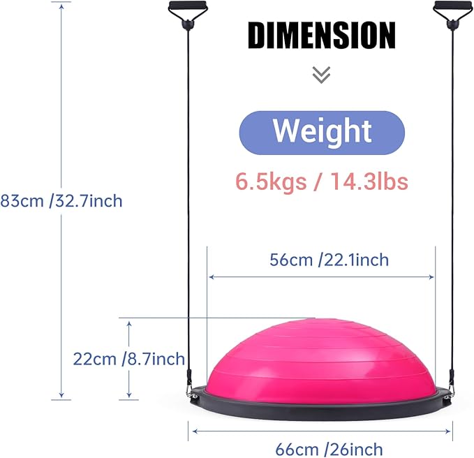 Nice C Balance Ball, Half Ball, Balance Ball, Exercise Workout Trainer, with Resistant Band, Strength Fitness Yoga with Bonus Foot Pump