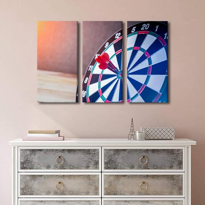 Canvas Wall Art Wall Decor Dart Board 3 Piece Success Wall Art Dart Target Contemporary Home Decor for Office Canvas Art Dart Hits the Bullseye Poster Printings Framed Ready to Hang(24"Wx36"H)