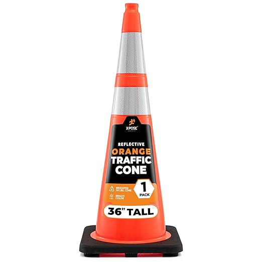 Xpose Safety 36 Inch Orange Traffic Cones with 6" & 4" Collars, 1-Pack - Multipurpose PVC Plastic Safety Cone for Parking, Soccer, Caution, Kids and Construction - DOT Approved