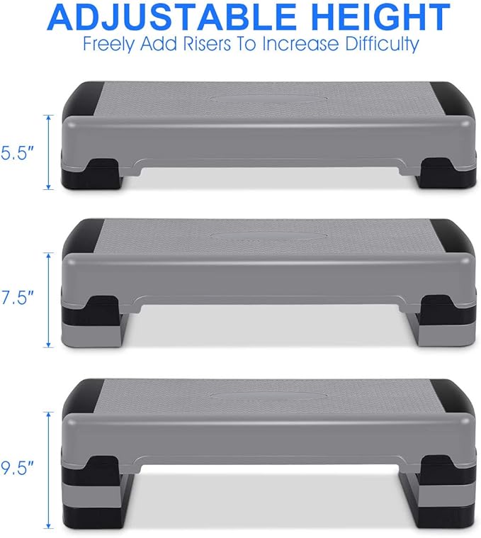 Casart Aerobic Exercise Step Platform 35 Inch W/Non-Slip Surface Adjustable Height 6" - 8" - 10" Exercise Step Platform Trainer Stepper