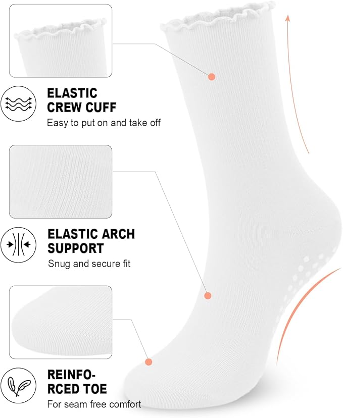6 Pairs Grip Pilates Socks for Women, Non-slip Yoga Athletic Socks for Barre Ballet Barefoot Workout Hospital