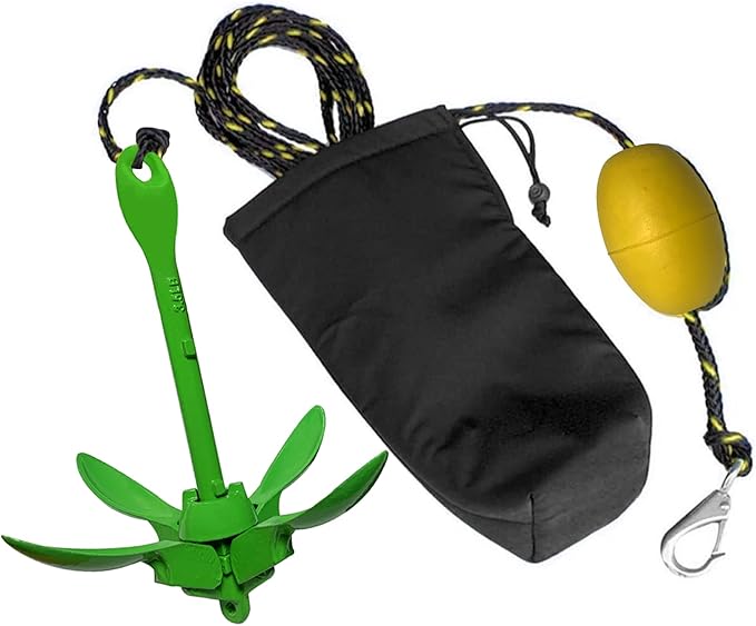 ISURE MARINE Kayak Anchor Kits Portable Folding Grapnel Anchor Buoy Kit Canoe Kayak Raft Boat Sailboat Fishing 3.5 lbs Marine Rope for Small Boats, Kayaks Jet Ski (Red or Green)