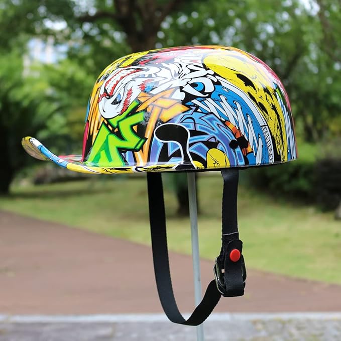 Vintage Open Face Motorcycle Helmet Retro Baseball Cap Half Helmets Men Women for Cruiser Street Scooter Moped Cap Jet with Mask Glasses - DOT Certified
