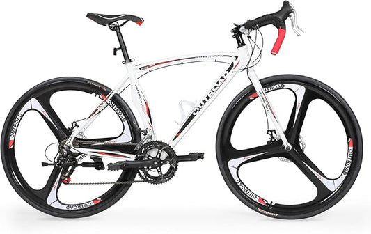 Road Bike 14-21Speed 700C Wheel with Light Aluminum Alloy Frame Commuter Bicycle with Dual Disc/V Brakes for Women and Men Black,White,Blue,Red