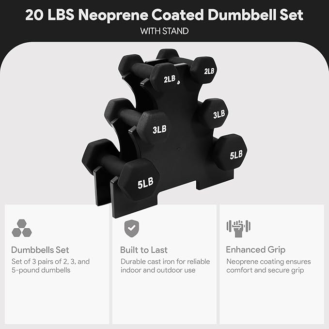 BalanceFrom Rubber Coated Hex Dumbbell Weight Set with Storage Rack, 100LB or 150LB or 200LB Set, 5-20 lbs or 5-25 lbs or 10-30 lbs Pairs