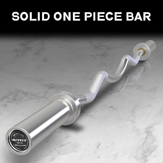 RitFit 2 Inch EZ Curl Bar with Weights, 700LBS Weight Capacity Olympic Curl Barbell for Bicep, Tricep and Weight Lifting Exercises