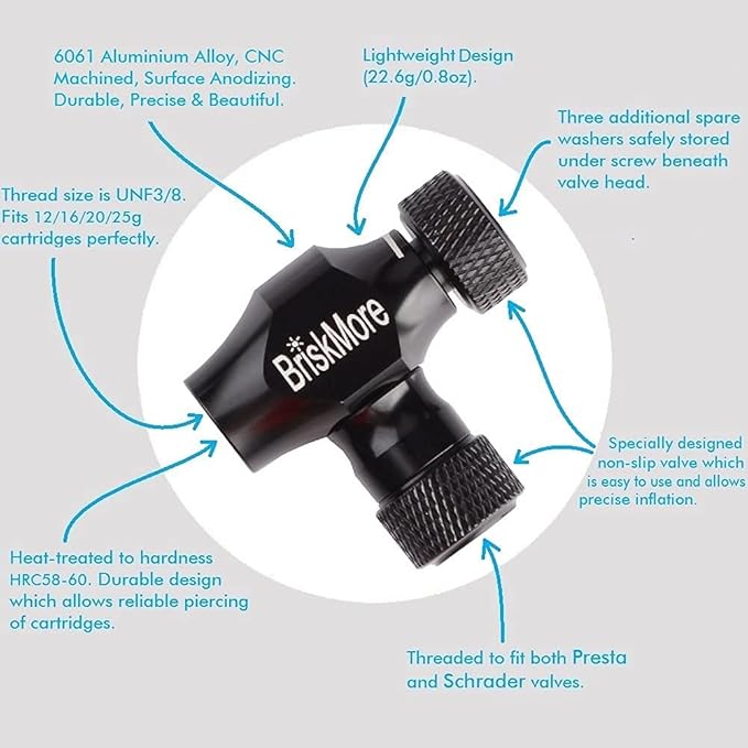 CO2 Inflator Kits with 9X16g or 5 X 16g CO2 Cartridges, Presta and Schrader Valve Compatible, Bike Tire CO2 Pump, Included Insulated Sleeve