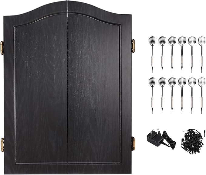 Pro Electronic Dartboard Cabinet Set with LED Digital Scoreboard Electronic Dart Board Over 27 Games and 243 Variations for Adults Built-in MDF Cabinet for 12 Soft Tip Darts 88 Tips 16-Player Scoring