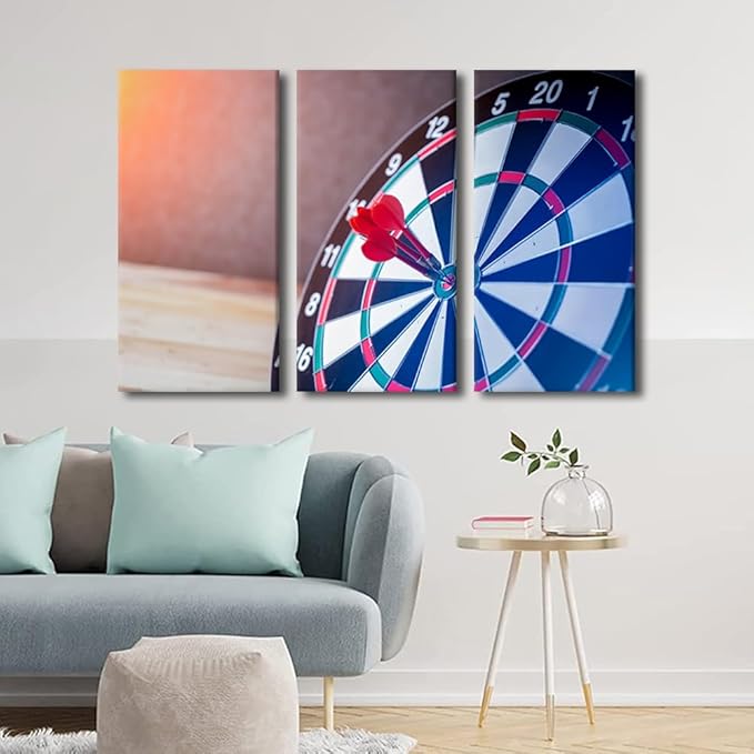 Canvas Wall Art 3 Panel Success Poster Hit the Target Wall Decor for Living Room Bedroom Bathroom Office Artwork Dart Hits the Bullseye Wall Art Modern House Decor Framed Ready to Hang(28"Wx42"H)