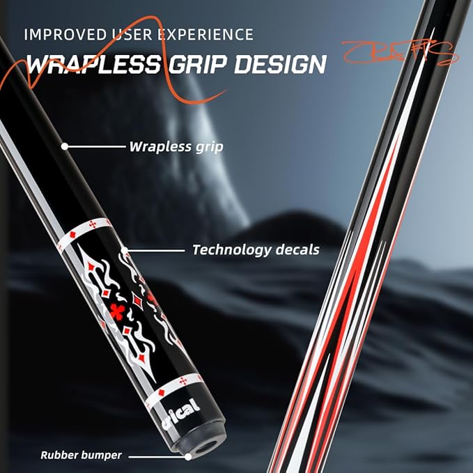 CRICAL Carbon Fiber Pool Cue Stick 58" Billiard Cue Sticks Professional Low Deflection Pool Sticks with 3/8 * 8 Pin Joint and 12.5mm Tip