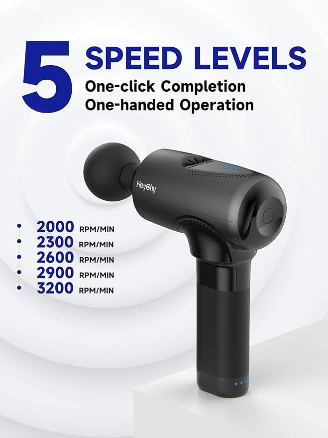 Deep Tissue Massage Gun with Heat Head, Handheld Muscle Back Massager with Carry Case, Portable Percussion Massager Gun with 6 Replacements for Athletes Pain Relief
