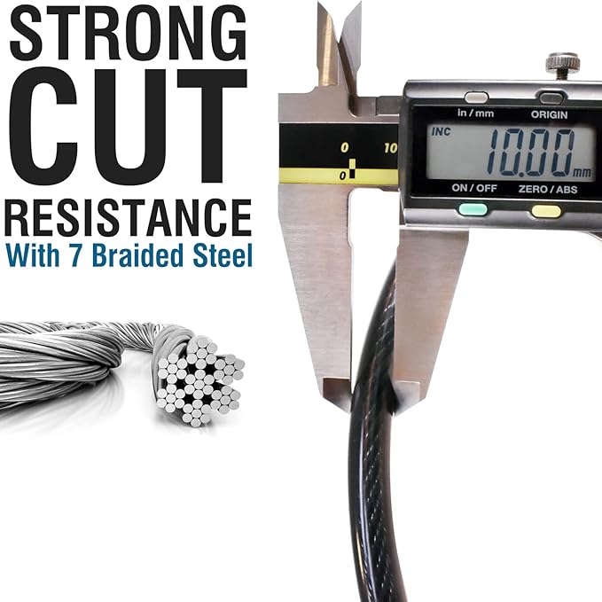 MARQUE Combination Bike Lock Cable- 3/8 inch (5FT, 10FT, 15FT, 25FT) Resettable Combination Lock, Anti-Theft Coiled Secutiry Cable for Bicycles, Kayaks, Paddle Boards, Gates and Outdoor Gear (5 FT)