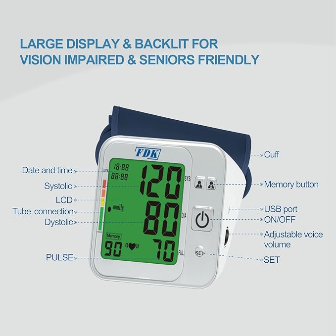 Blood Pressure Monitors for Home USE; Voice Volume Control Bilingual (English/Spanish); Talking ARM Upper Arm Blood Pressure Monitor with Large Digits Display; with 18.9 INCHES Extra Large Cuff