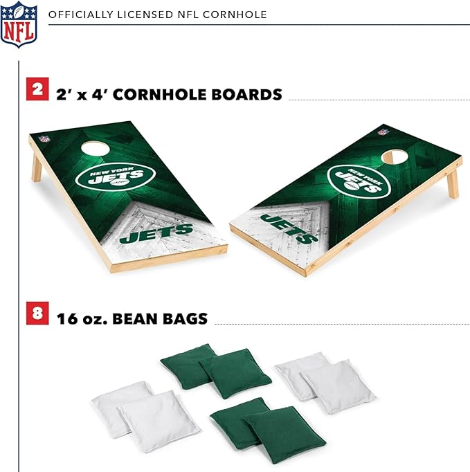 Wild Sports NFL Football 2' x 4' Regulation Size Solid Wood Cornhole Set with Direct Print HD Team Graphics Great Gift for Any Football Fan! Bean Bag Toss Family Outdoor Game