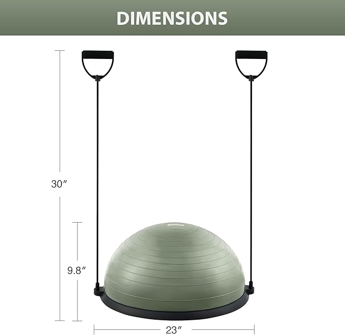 ZELUS Balance Ball Trainer with Resistance Bands and Foot Pump, Inflatable Yoga Ball for Home Gym Workouts, 23 Inch Exercise Half Ball for Balance Training Core Strength Fitness More, 330lb Cap