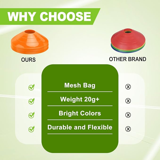 Ashsajkd(Set of 25/50/100 - Agility Soccer Cones with Carry Bag and for , Football Cones for TrainingFootball, Basketball, Coaching, Agility Cones for Indoor and Outdoor Games