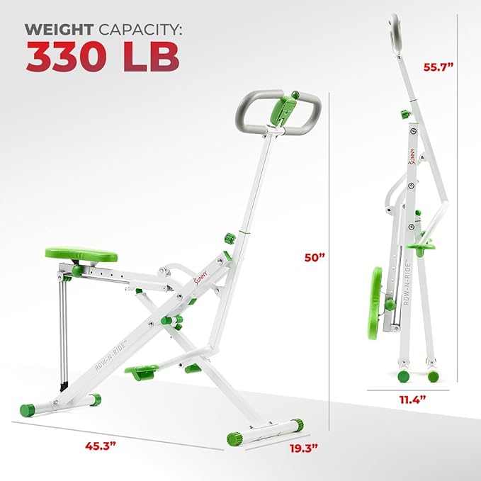 Sunny Health & Fitness Row-N-Ride Squat Assist Trainer, Foldable & Easy Setup Exercise w/Adjustable Resistance, Home Training Machine for Arm, Glute & Leg Workout, Optional Free SunnyFit App Connect