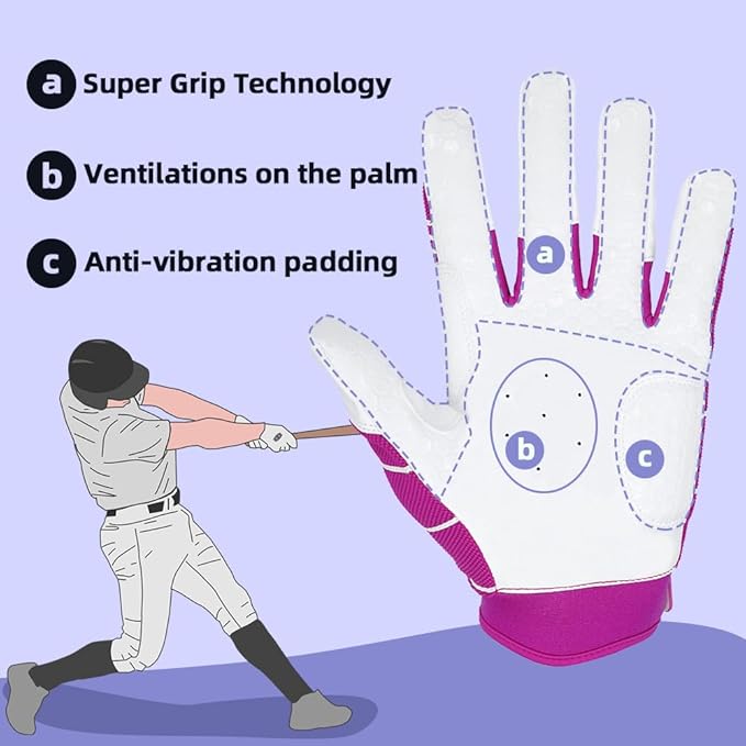 Seibertron B-A-R PRO 2.0 Signature Baseball + Softball + Teeball Batting Gloves Super Grip Finger Multiple 11 Sizes + 5 Colors Available Fit Adult Youth Kids Boys Girls Mens Women