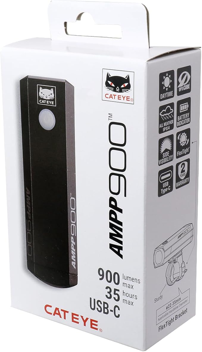 CATEYE AMPP USB Rechargeable Bike Light – High Visibility Super Bright OptiCube™ Headlight for Commuters, Road Cyclists & Mountain Bikers, Day & Night Riding Modes, IPX4 Waterproof, Tough & Durable