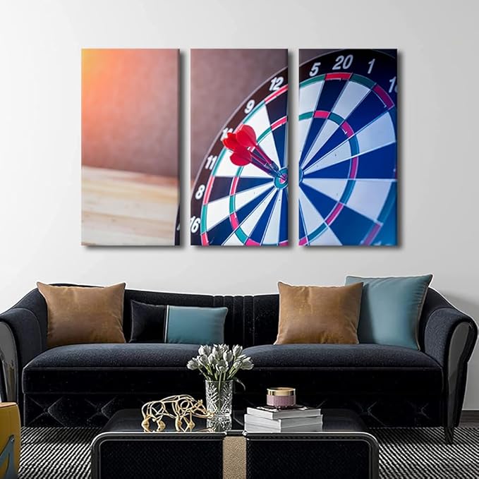 Canvas Wall Art 3 Panel Success Poster Hit the Target Wall Decor for Living Room Bedroom Bathroom Office Artwork Dart Hits the Bullseye Wall Art Modern House Decor Framed Ready to Hang(28"Wx42"H)