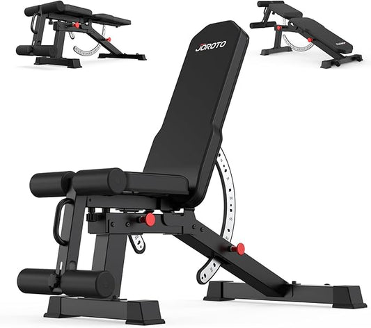 JOROTO MD65 Adjustable Weight Bench, 1700LB Heavy Duty Workout Bench for Home Gym, Flat Incline Decline Sit Up Utility Bench Press with 9 Backrest and 3 Seat Positions, Removable Leg Support and Wheels