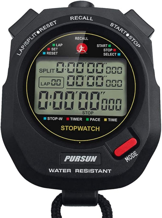 Sport Stopwatch Timer with 100X2laps Split Memory/0.001second Timing,Professional Recall Stop Watch Large Display Alarm Clock Multifunctional for Coach Referee Swimming Running Marathon Competition