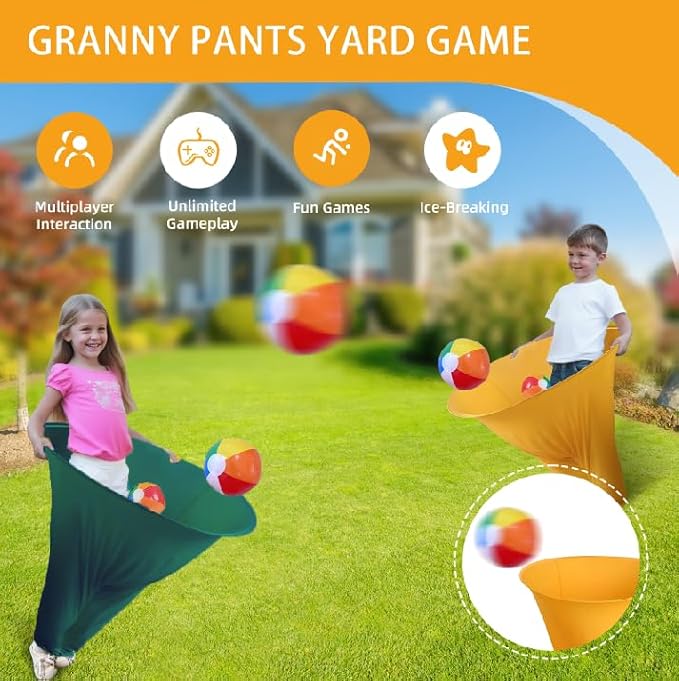 Granny Pants Yard Game Sets(2Pcs), Granny Pants Outdoor Games for Adults and Family, Party Field Day Games with 12 Bouncy Balls, More Balls for Backyard Park Beach