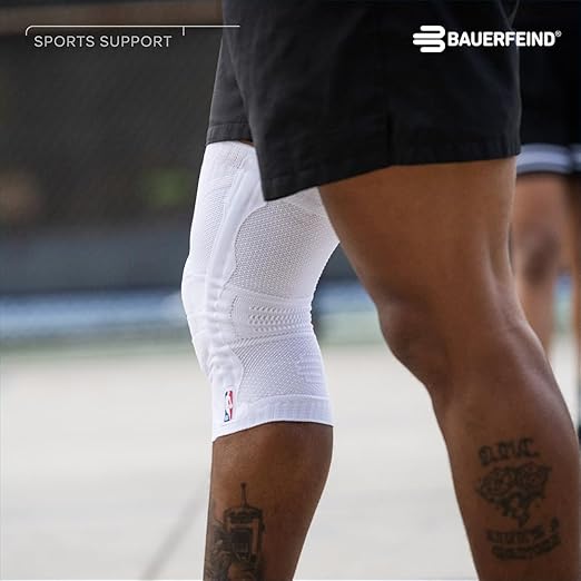 Bauerfeind Sports Knee Support NBA - Officially Licensed Basketball Knee Brace - Relief and Stabilization - Targeted Compression - Lightweight & Durable - White, Large