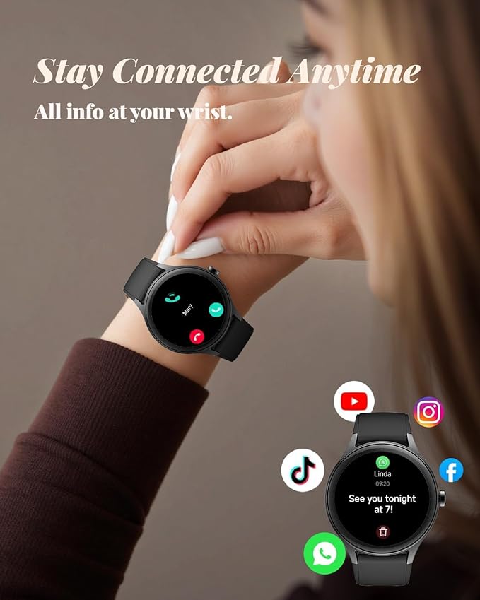 Smart Watch for Women, Smartwatch Compatible Android and iOS Phone, Answer/Make Calls, Fitness Tracker/Step Counter/Running Watch, Sleep/Heart Rate Monitor, 100 Sports, IP68 Waterproof, Black