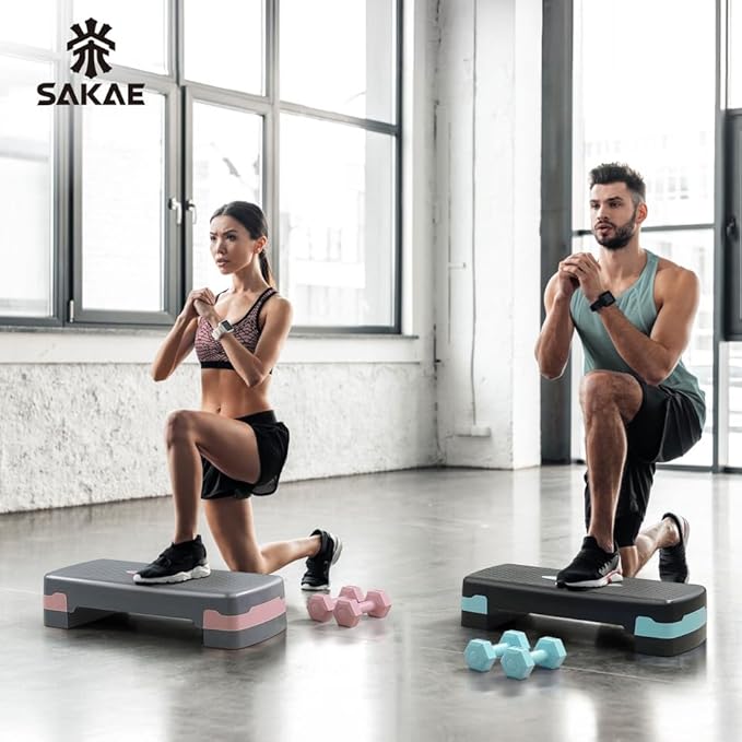 Adjustable Height Aerobic Stepper Set, Multiple Bundle Options with Dumbbells, Kettlebell, Waist Trimmer, Ankle Weights or Weighted Vest, Workout Exercise Step Platform w/Level Risers, 4 Colors