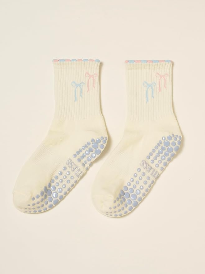 Crew Half Calf Grip Socks, Cutest Fruits Pilates Socks, Ruffle socks, Non-Slip, Barre Yoga Fitness